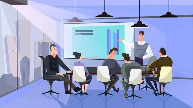 Работник зала картинка Cartoon Business Meeting Illustration