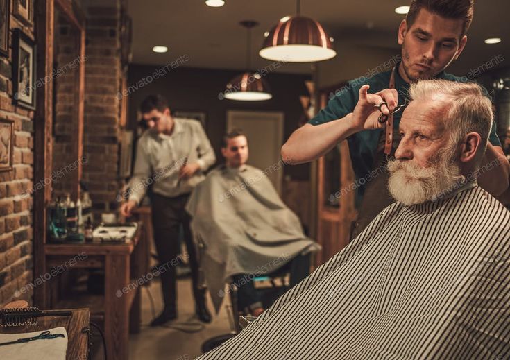 Работы барбера фото Confident senior man visiting hairstylist in barber shop. By Nejron*`s photos #A