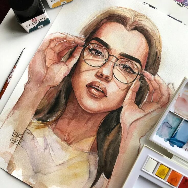 Работы фото рисунки Watercolor painting by Humid Peach - ARTWOONZ Portrait art, Sketches, Watercolor