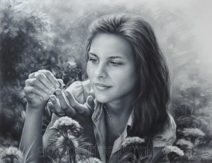 Работы карандашом фото Drawing of a girl with butterfly by Dry Brush by Drawing-Portraits on deviantART