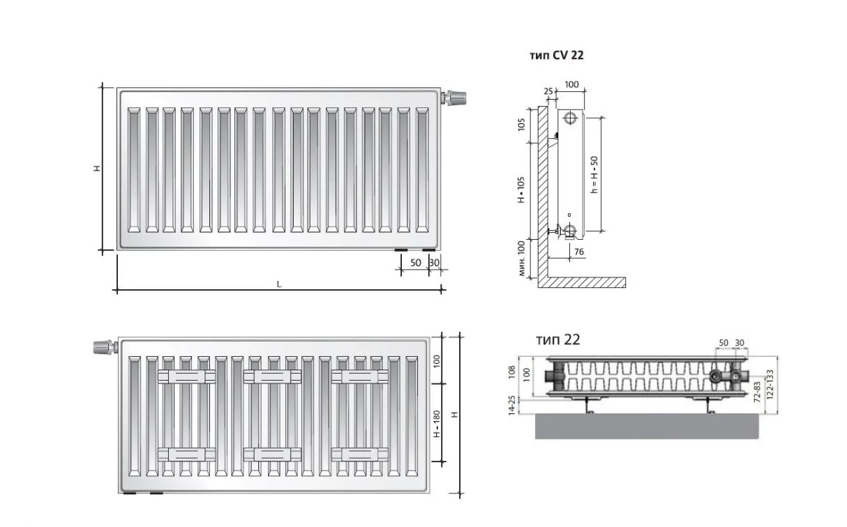 Радиатор 22 тип подключение нижнее Royal Thermo Ventil Compact VC22 500x1000 - купить с доставкой в Самаре