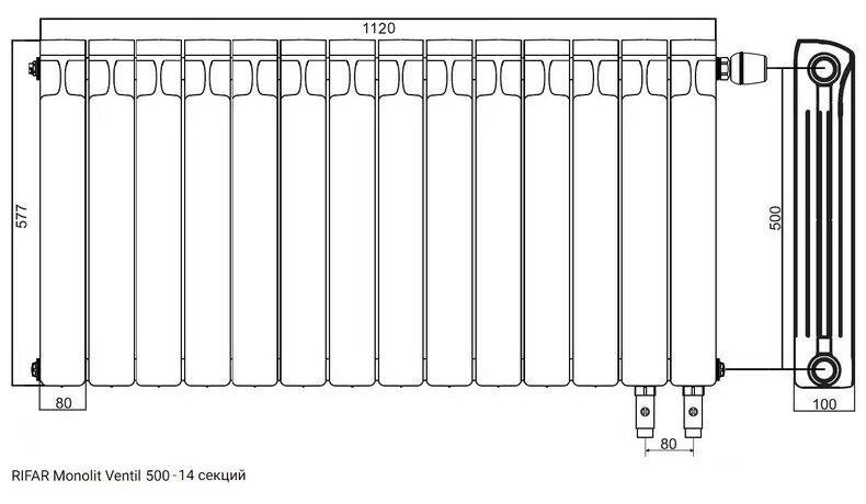 Радиатор 8 секций нижнее подключение Радиатор RIFAR Monolit 500 х 5 сек НП прав (MVR) 50мм купить в интернет-магазине