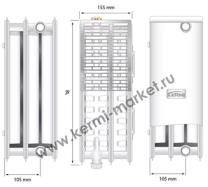 Радиатор керми 33 тип с нижним подключением Радиатор Kermi FTV 33 - 500x1800 купить в Москве