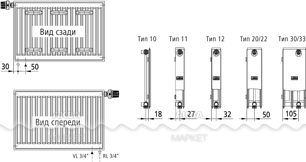 Радиатор kermi с нижним подключением инструкция Радиатор стальной Kermi тип 33 400x1000 - Купить по низкой стоимости в интернет-