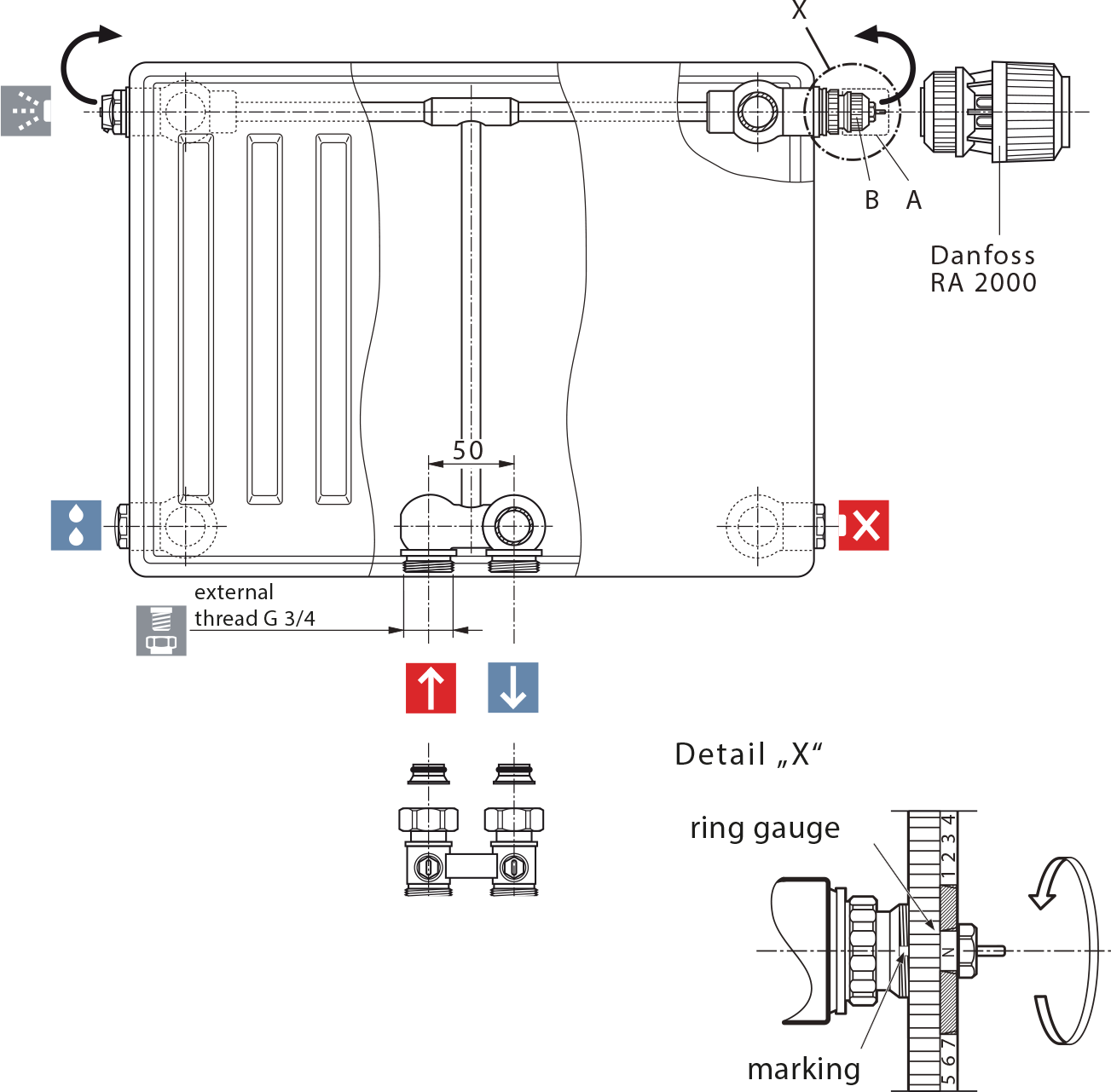 Радиатор нижнего подключения danfoss Danfoss нижнее подключение