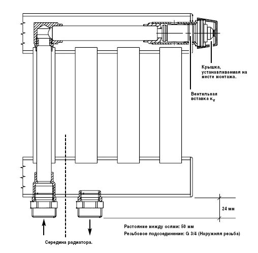 Радиатор отопления с нижним подключением в разрезе Нижнее подключение радиаторов отопления: монтаж, плюсы, минусы, схемы