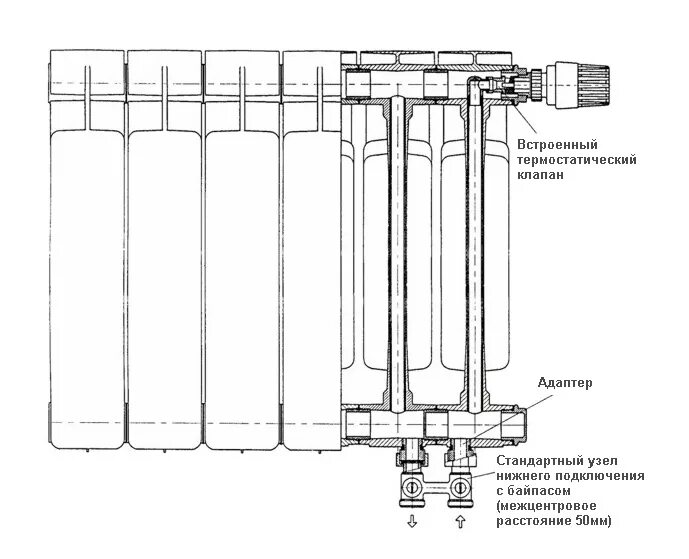 Радиатор рифар нижнее подключение схема Радиатор биметаллический Rifar Base Ventil 200 4 секции в Москве - интернет-мага