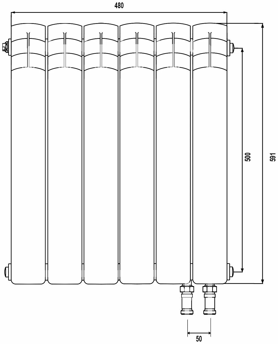 Радиатор роял биметалл подключение Радиатор секционный Royal Thermo PianoForte 500 VD, кол-во секций: 12, 22.8 м2, 