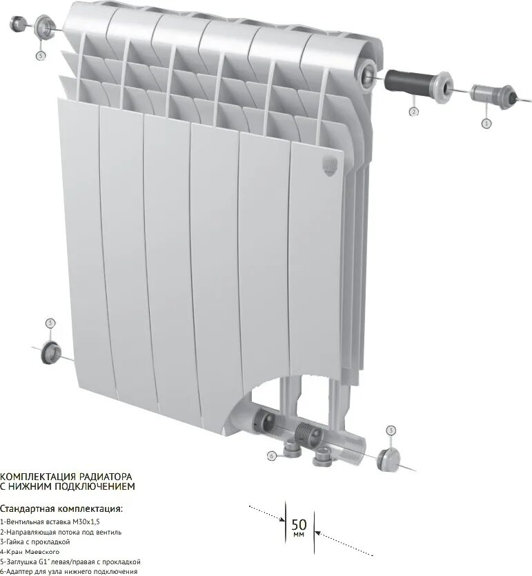 Радиатор роял нижнее подключение подача Радиатор биметаллический Royal Thermo BiLiner 350 Silver Satin VR, 10 секций, на