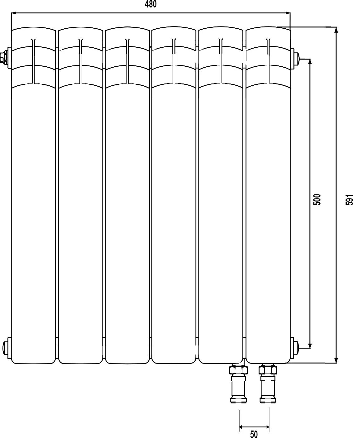 Радиатор royalthermo 500 нижнее подключение Радиатор биметаллический Royal Thermo Piano Forte 500 VDR silver satin, 6 секций