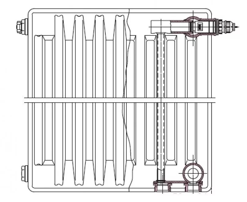 Радиатор с нижним подключением в разрезе Радиатор панельный Heaton тип 22 500х1600 ниж. подкл. Q=3481 Вт купить: цена с х