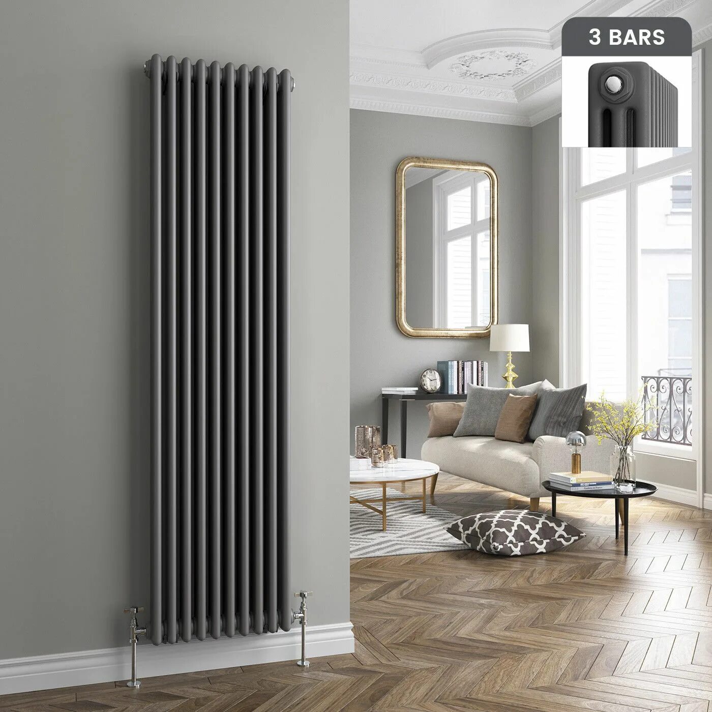 Радиатор в интерьере фото Traditional Cast Iron Style Vertical Radiator Anthracite 3 Column 1800 x 460mm e