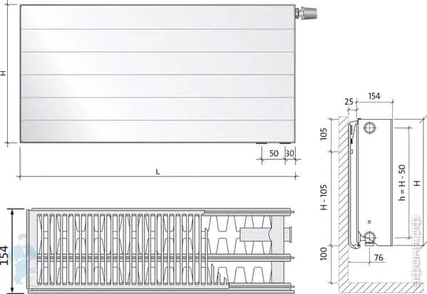 Радиатор ventil compact подключение Радиатор стальной PURMO Ramo Ventil Compact тип33 ВШГ:300х400x152 нижн. подкл. 1