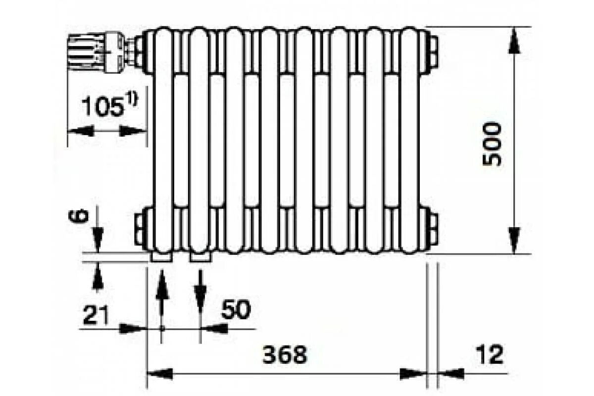 Радиатор Zehnder 3057 / 14 N1270 3/4" RAL 9016 боковое подключение