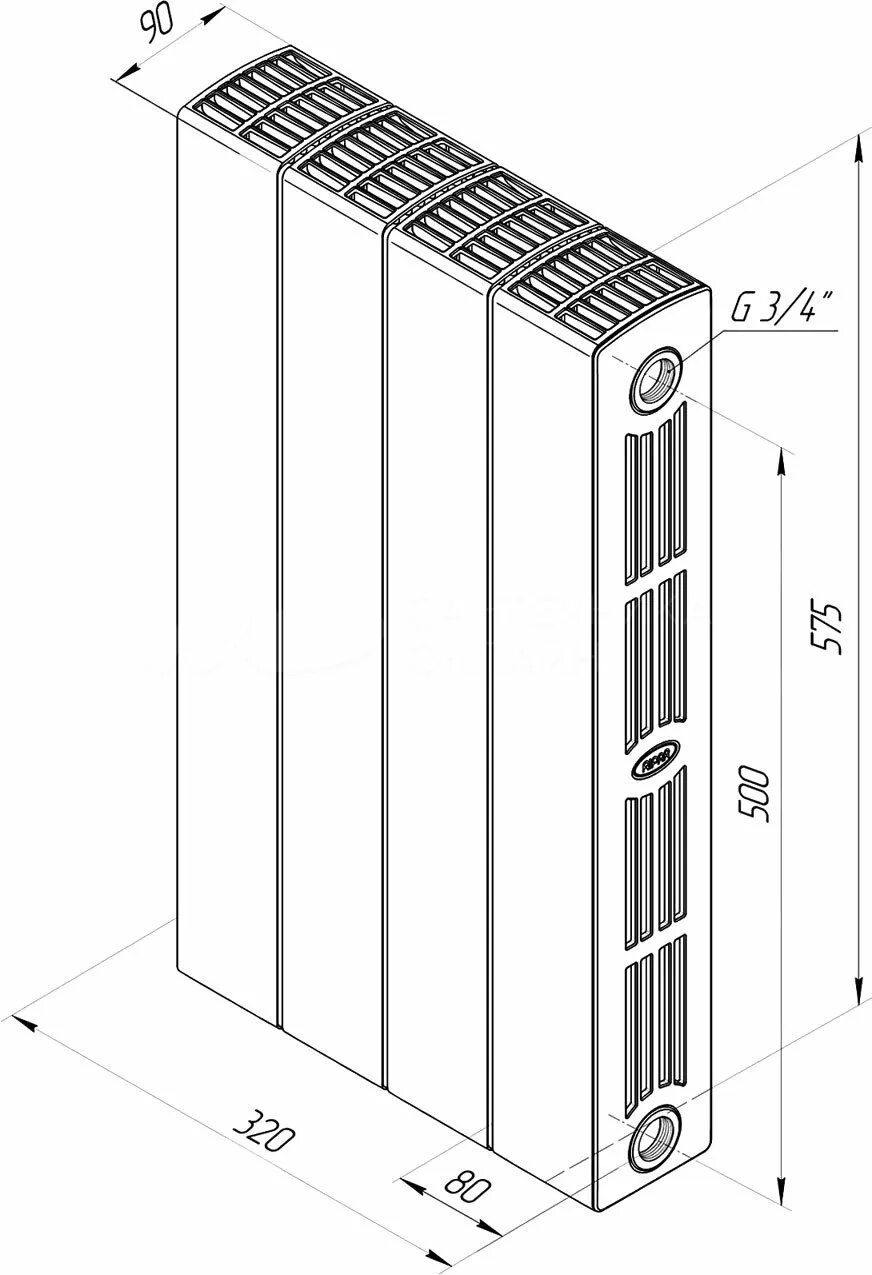 Радиаторы 10 секций нижнее правое подключение Радиатор биметаллический Rifar SUPReMO 500 4 секции, нижнее правое подключение, 