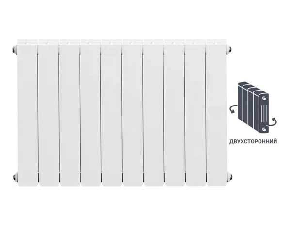 Радиаторы 10 секций нижнее правое подключение Секционный радиатор Радиатор 500/90 10 секций двухсторонний биметалл белый, Биме
