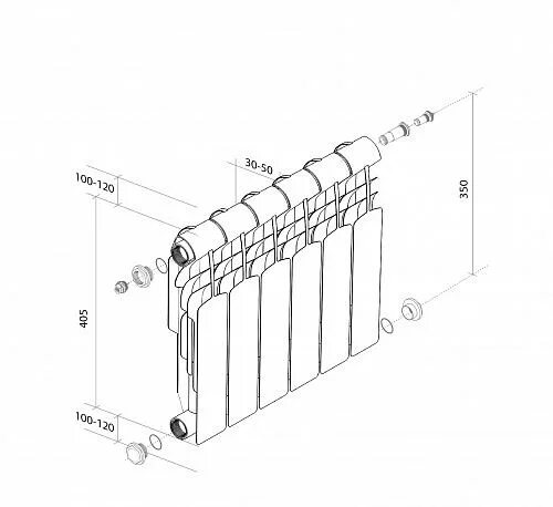 Радиаторы биметалл 350 нижние подключение Royal Thermo Vittoria 350 VDR / 12 секции Биметаллический радиатор с нижним прав