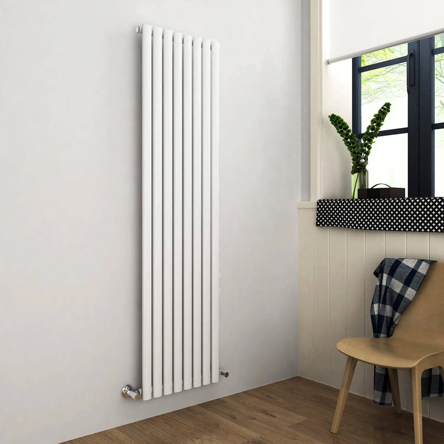 Радиаторы на стене фото Sally 560X1800mm Modern White Vertical Column Designer Radiator Oval Single Pane