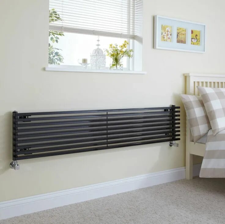 Радиаторы отопления из труб фото Milano Capri - Black Horizontal Flat Panel Designer Radiator 354mm x 1600mm (Sin