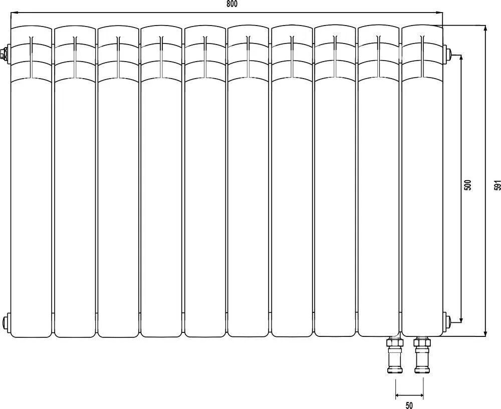 Радиаторы пиано форте с нижним подключением Радиатор биметаллический Royal Thermo Piano Forte 500 VDR noir sable, 10 секций,