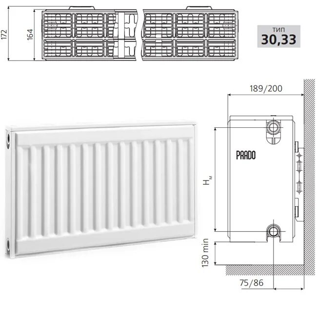 Радиаторы prado с боковым подключением Стальной панельный радиатор Prado Classic 33х500х1000 (Код товара:241523) купить