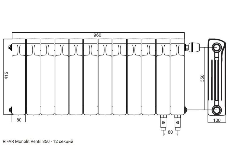 Радиаторы рифар монолит 350 нижнее подключение Купить Rifar Monolit 350 Ventil - 14 секций (Антрацит) - в Москве
