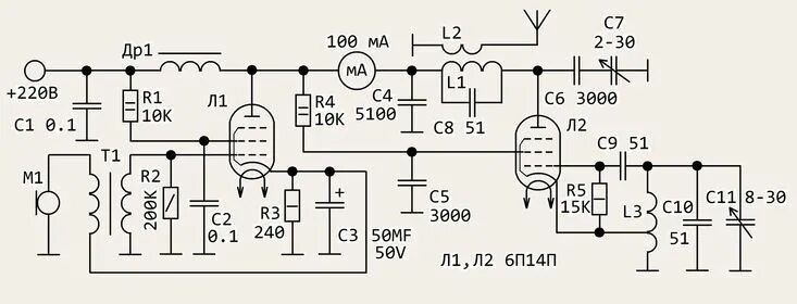 Радио схема передатчика Ламповый передатчик на 80 м схема которого показана на рисунке работает в любите
