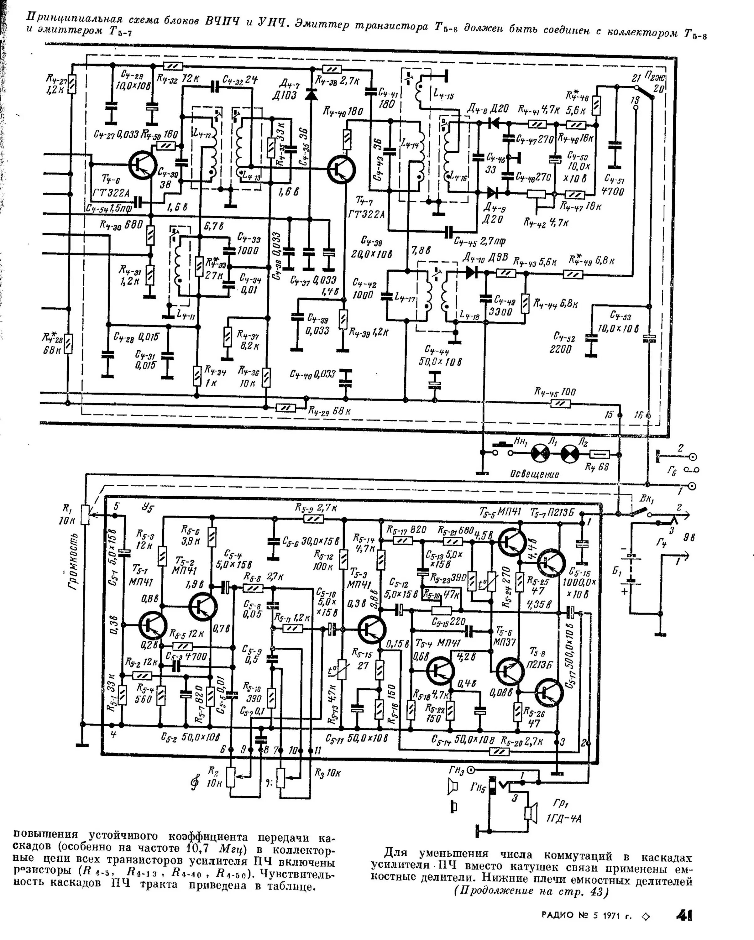 Радиоприемник океан схема электрическая принципиальная Стр. 41 журнала "Радио" № 5 за 1971 год (крупно)