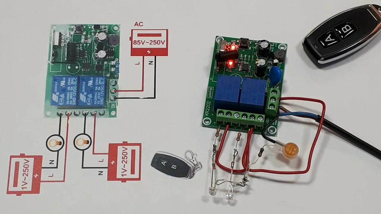 Радиоуправляемые реле схема подключения Двухканальное радиореле KR2202 (220 вольт) не для ворот! - YouTube