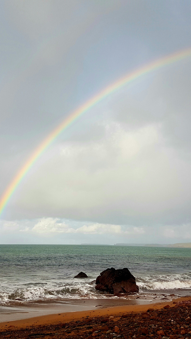 Радуга море фото Скачать обои море, небо, облака, камни, берег, волна, радуга, rainbow, раздел пр