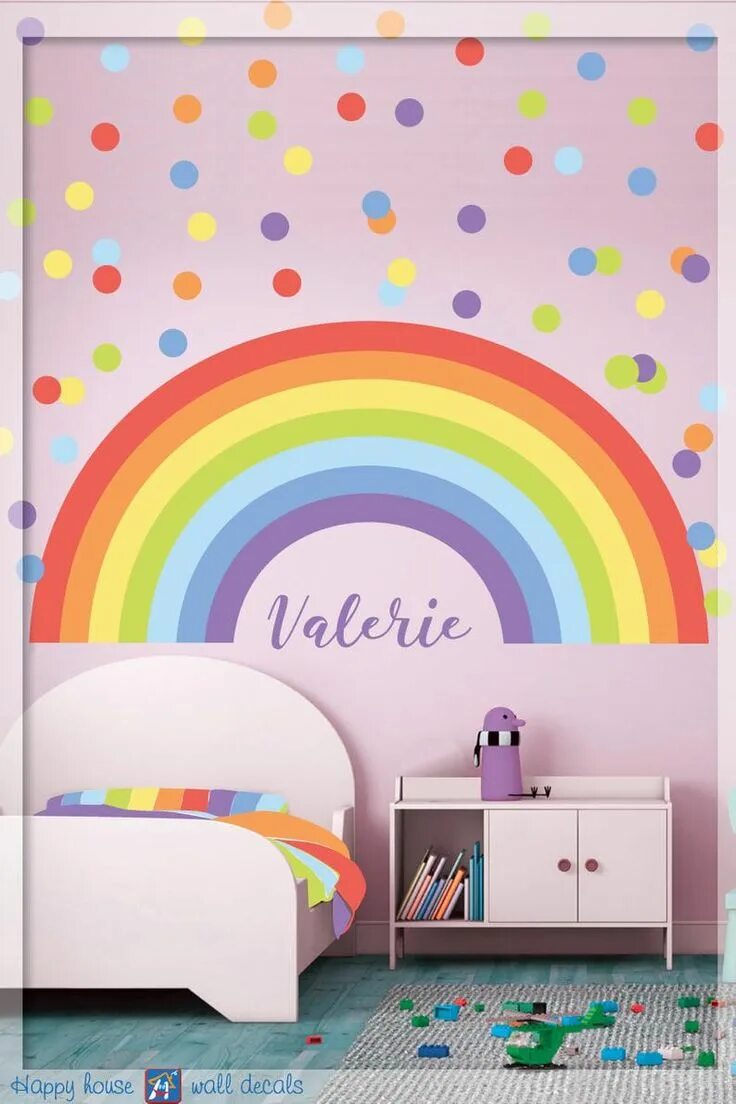 Радуга в оформлении детской Pastel Rainbow Wall Decal, Nursery Rainbow Wall Decor With Polka Dots, Rainbow S