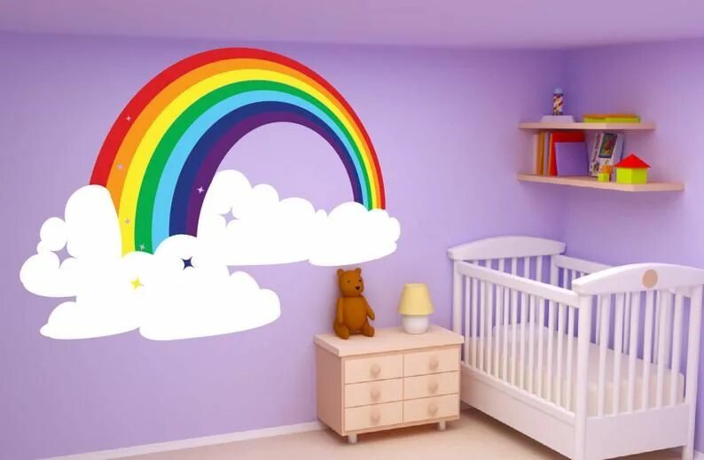 Радуга в оформлении детской Rainbow & Clouds Wall Art Decor Dcal Sticker Mural Kids Room Etsy in 2020 Kids r