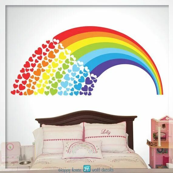 Радуга в оформлении детской Rainbow Wall Decal, Rainbow With Hearts Sticker, Nursery Rainbow Decor - Etsy Ka