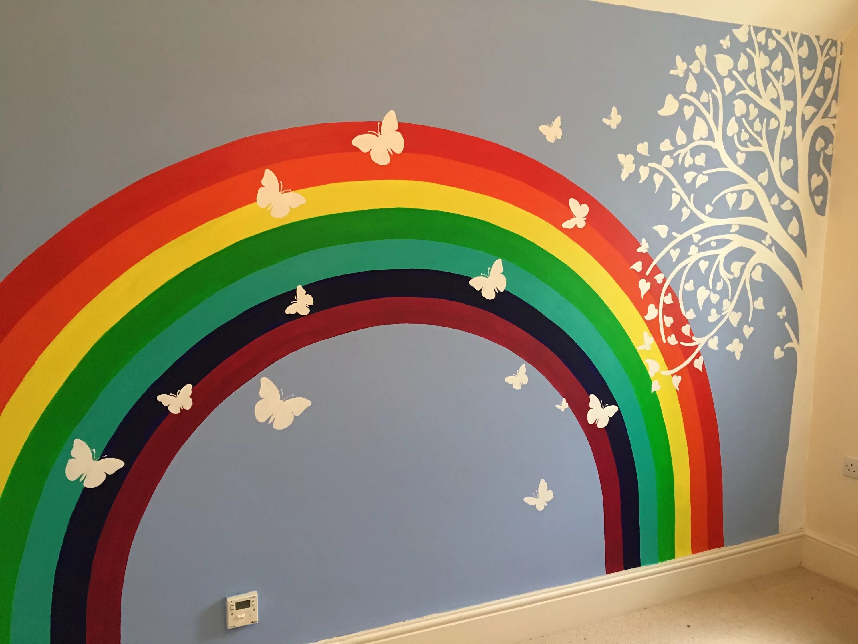 Радуга в оформлении детской Rainbow and Butterflies Girls rainbow bedroom, Kids room murals, Kids room paint