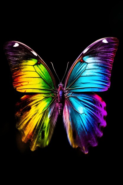 Радужная бабочка фото Premium Photo A rainbow butterfly on a black background