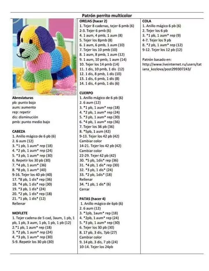 Радужная собачка крючком со схемами Perrito multicolor Crochet amigurumi, Crochet bookmarks, Crochet animal patterns