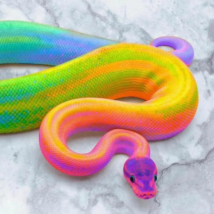 Радужная змея фото Trippy, Trippy, Neon-Soaked snake art by @space.ram .. love this #neon #snake #c