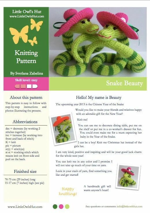 Радужная змея крючком схема и описание амигуруми 008 Knitting Pattern Snake Boa Beauty Amigurumi PDF File - Etsy Italia Stricken,