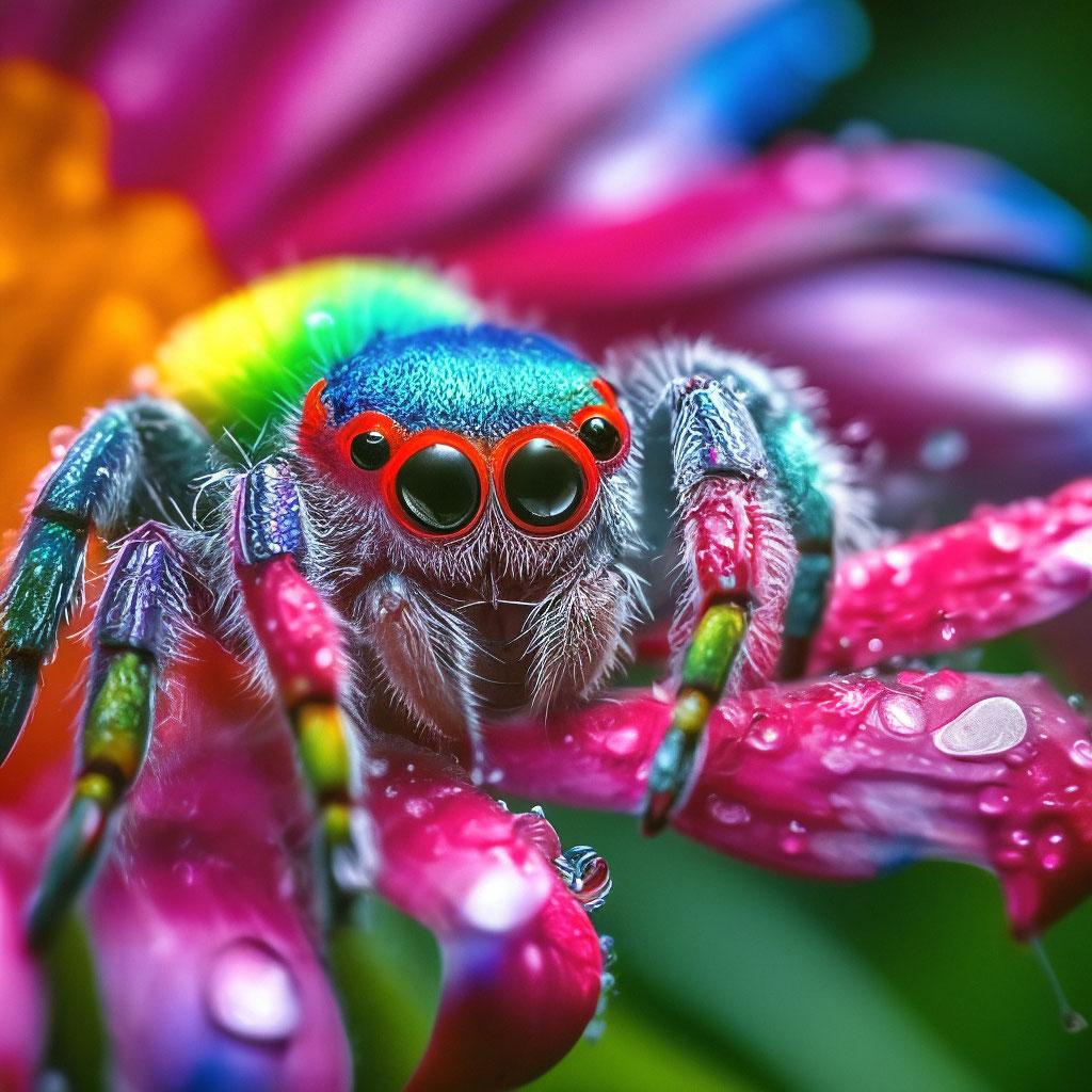 Радужный паук фото "A fluffy rainbow spider has woven a ." - image created in Shedevrum