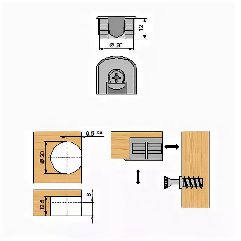 Рафиксы мебельные схема установки Эксцентриковая стяжка быстромонтируемая САМОРЕЗ, никель GA20