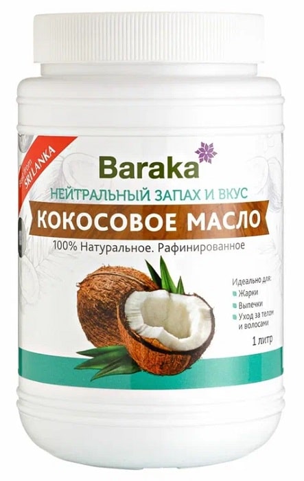 Рафинированное кокосовое масло фото Кокосовое рафинированное масло Барака (Coconut Oil) Baraka, 1000 мл - купить в М