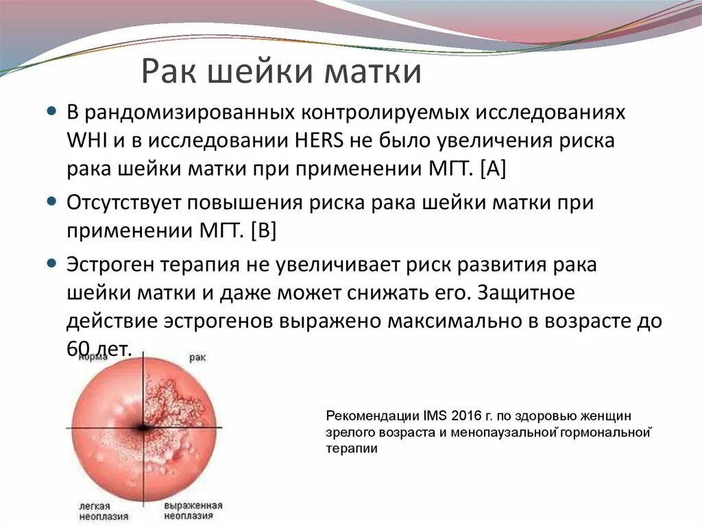 Рак шейки матки симптомы у женщин фото Доказанные лечебно-профилактические свойства МГТ. "Окно терапевтических возможно