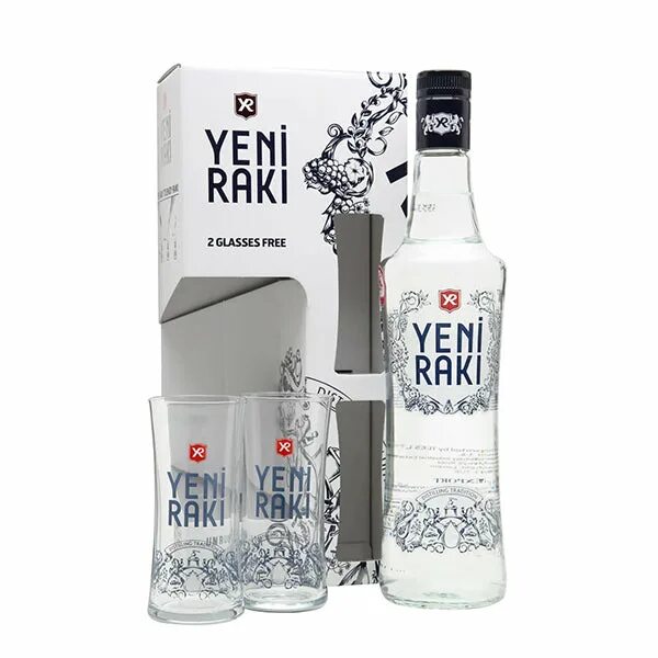 Раки голд турецкая водка фото YENI RAKI 70CL (2 GLASSES GIFT PACK) - GBS