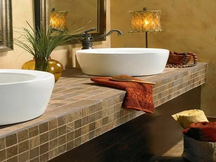 Раковина из плитки в ванной фото Image result for tile bathroom countertop ideas Tiled countertop bathroom, Bathr