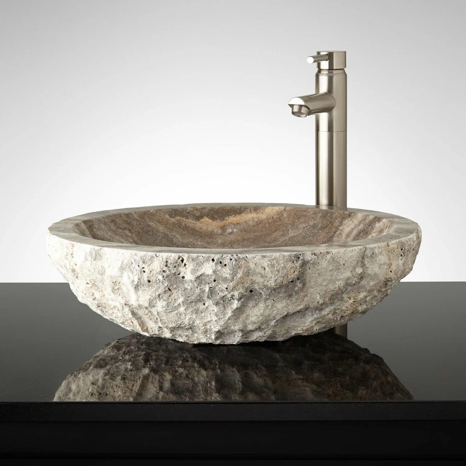 Раковина под камень фото Oval Chiseled Travertine Vessel Sink - Bathroom Sinks - Bathroom Stone vessel si