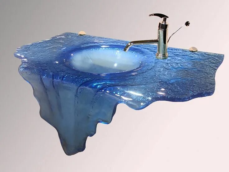 Раковина с водой фото Wall Mount Glass Sink (Sky blue translucent) #decor #interior #interiordesign #h