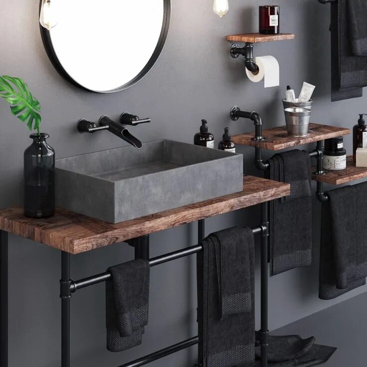 Раковина в стиле лофт своими руками Loft Bathroom Set on Behance Industrial bathroom design, Industrial style bathro