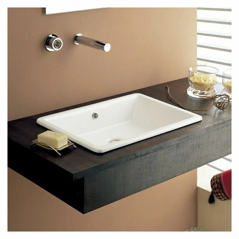 Раковина в ванну на столешницу фото Nameeks 8032-No Hole Scarabeo Gaia 22" Ceramic Drop In Bathroom Sink - Includes 