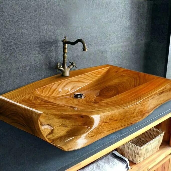 Раковины из дерева фото Деревянная раковина из массива кавказского карагача. Rustic bathroom designs, Wo