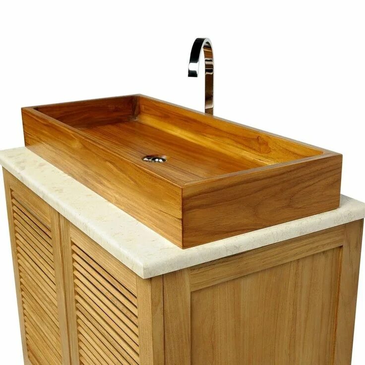 Раковины из дерева фото Teak Holz Waschbecken edles Doppelwaschbecken Bad Spa rechteckig 90 x 40 x 12 cm